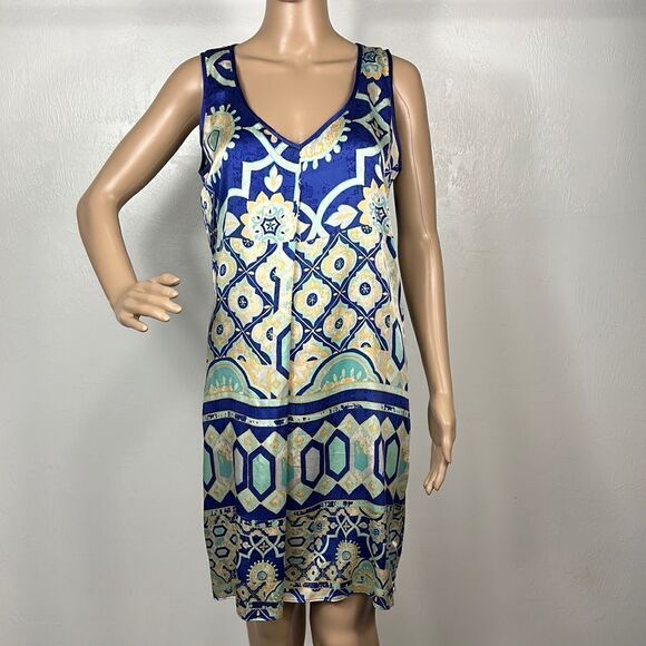 Hale Bob Silk Blend Sleeveless Geo Print Pull On Dress Size S - Picture 1 of 7